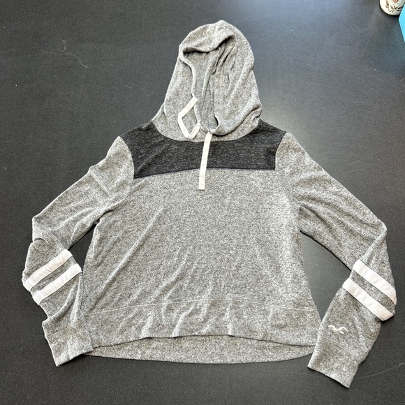 Hollister Hoodie Sweatshirt Womens M Gray V Neck Babydoll Logo Y2K VTG - Picture 1 of 7